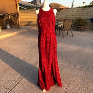 Beautiful Dark Red Lace Full Length Dress.